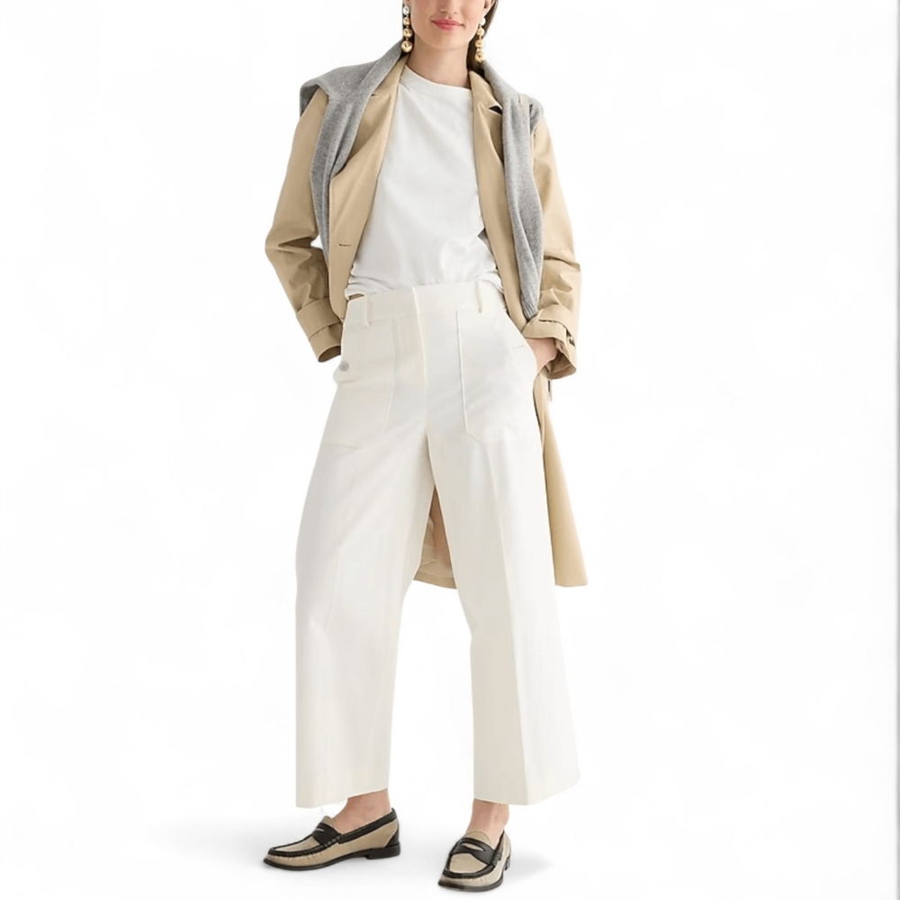 J. Crew Sydney Wide Leg Pant Women's 6 Petite White Stretch Cotton